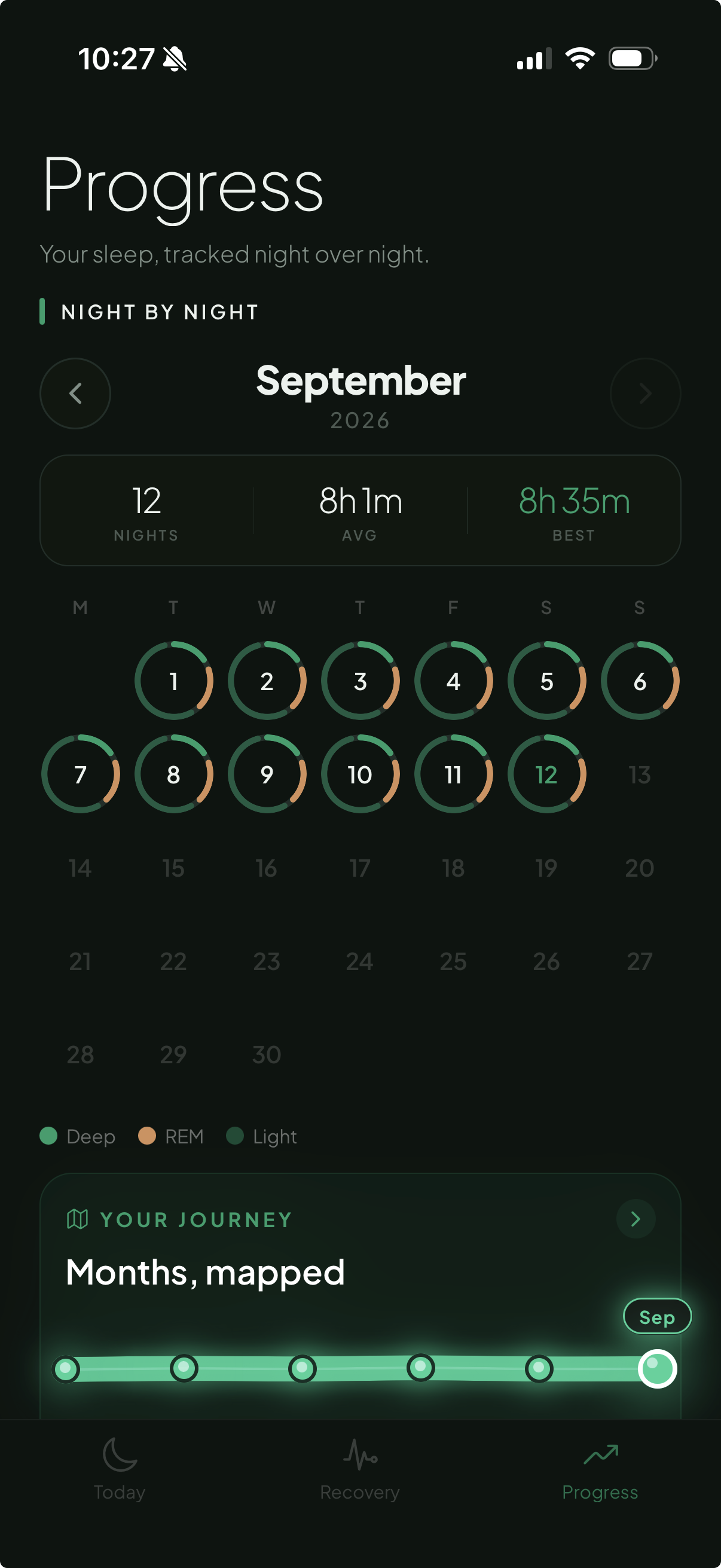 Somnr Progress — your Sleep Score trend, night over night
