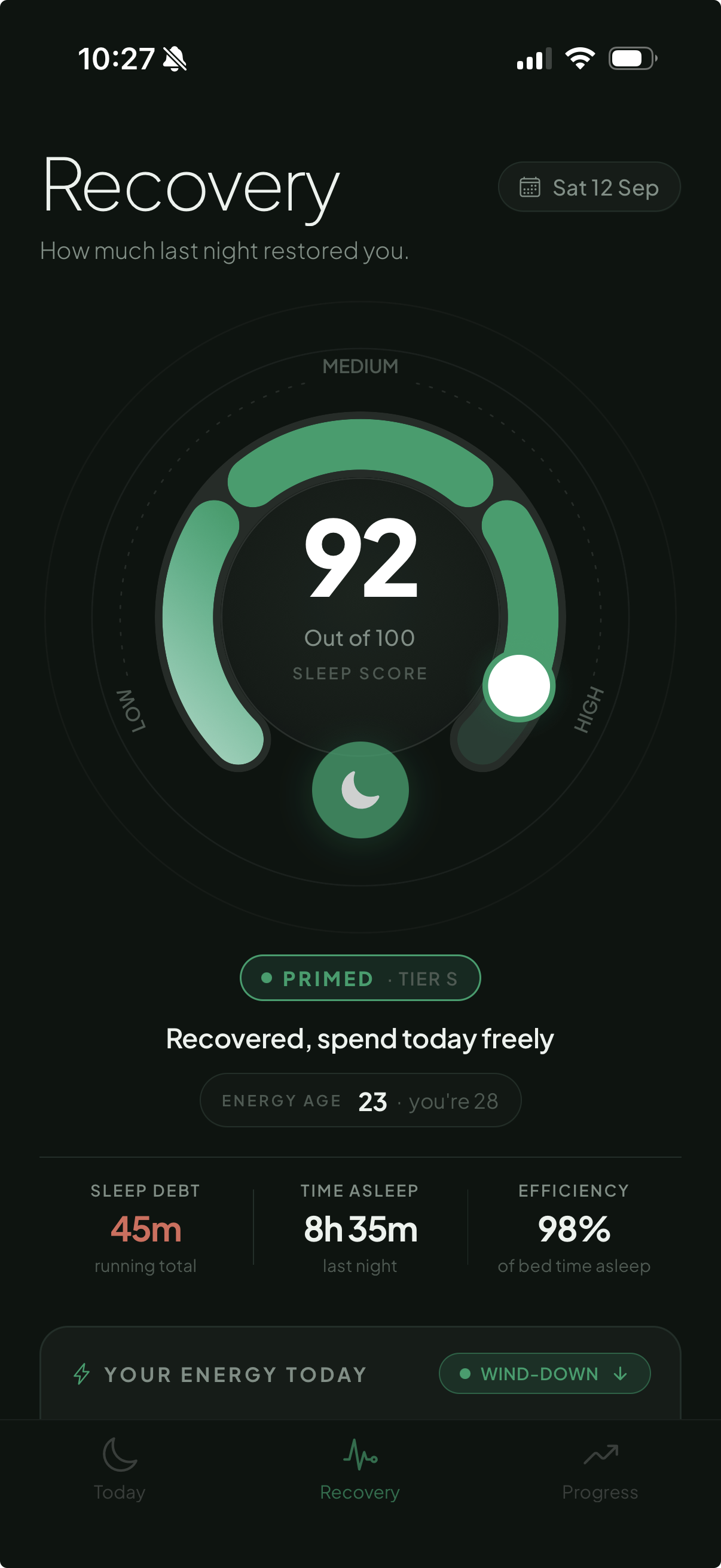 Somnr Recovery — how much last night restored you