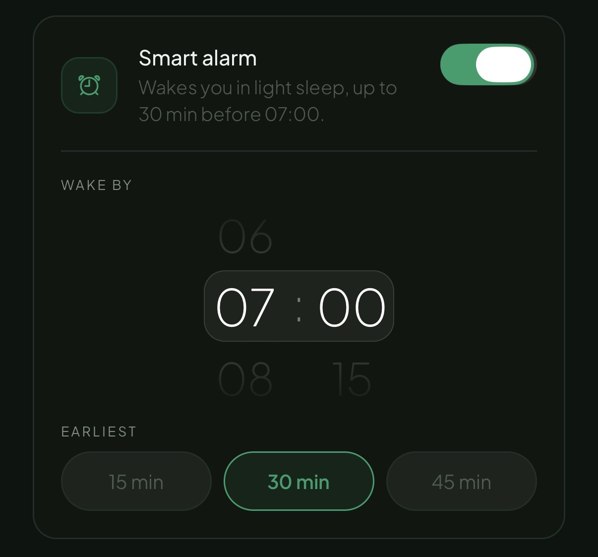 Somnr Smart Alarm — wake window in light sleep